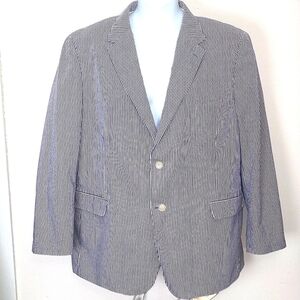 Meeting Street Pinstriped Blazer Jacket Cotton Lined 50R Blue & White